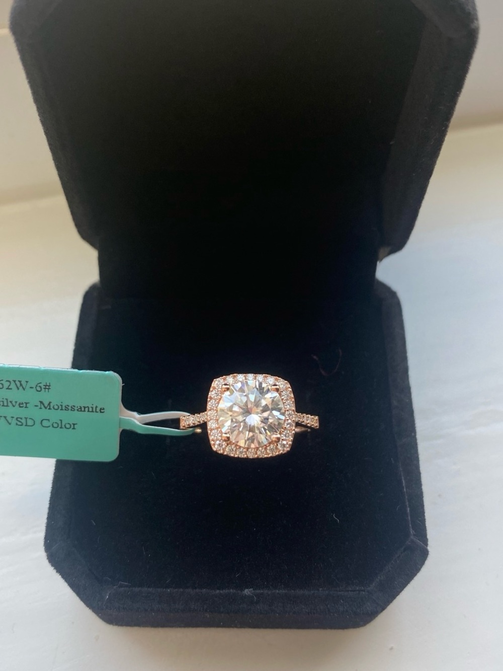 Rose Gold Halo Moissanite Engagement Ring Size 6